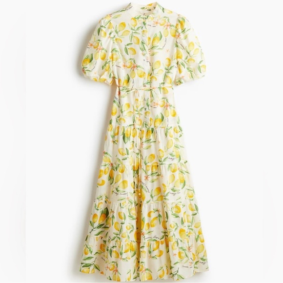 H&M Dresses & Skirts - H&M Lemon Floral Maxi Dress — 100% Cotton, Romantic Puff Sleeve Dress